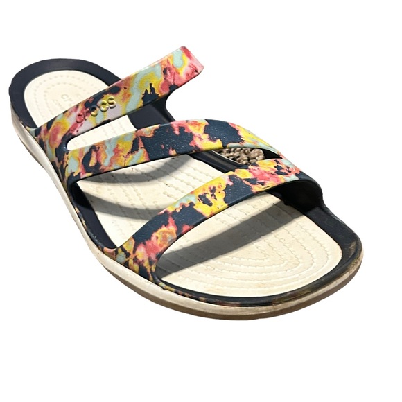CROCS Women's Floral Colorful Navy Blue 3 Strap Rubber Outdoor Sandal-Size 10 - Picture 7 of 7